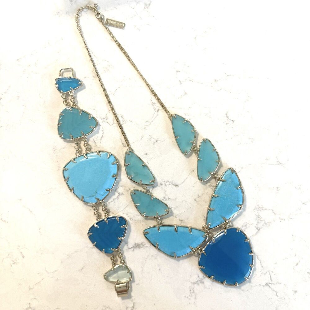 Kendra Scott Turquoise Blue Glass Khammi Gold Statement Set Necklace & Bracelet